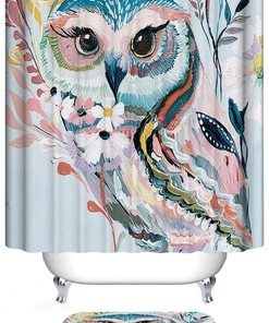 Cute Owl Design Animal Shower Curtain Art Bathroom Decor Waterproof Fabric