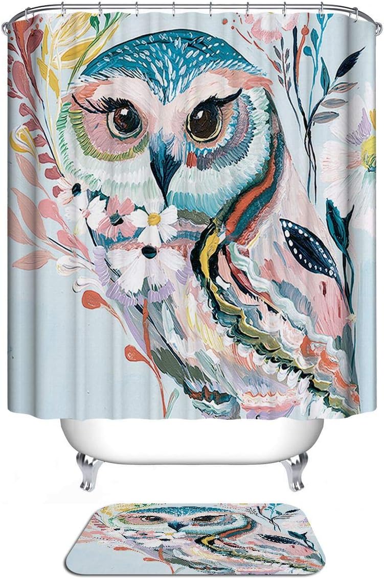 Cute Owl Design Animal Shower Curtain Art Bathroom Decor Waterproof Fabric