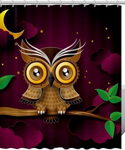 Cute Owl Night Moon Travel Shower Curtain for Bathroom