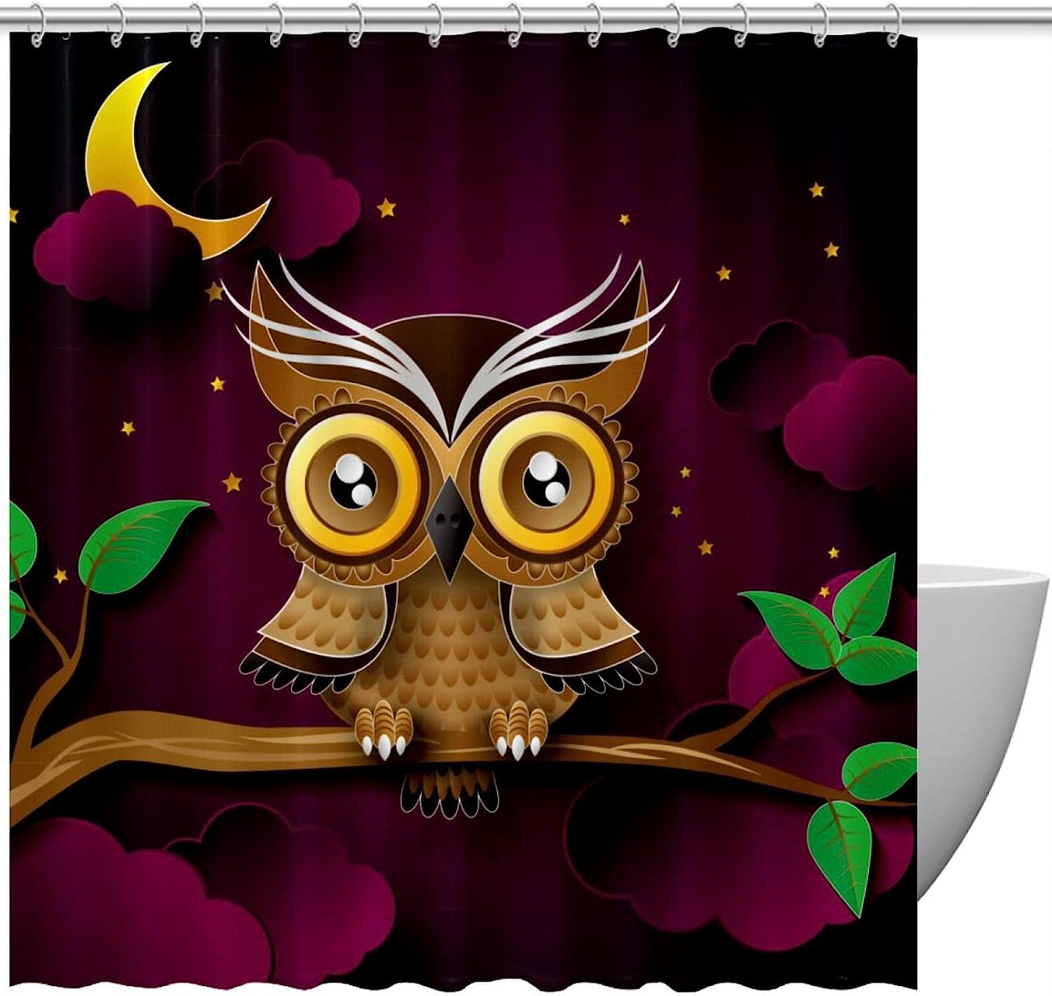 Cute Owl Night Moon Travel Shower Curtain for Bathroom