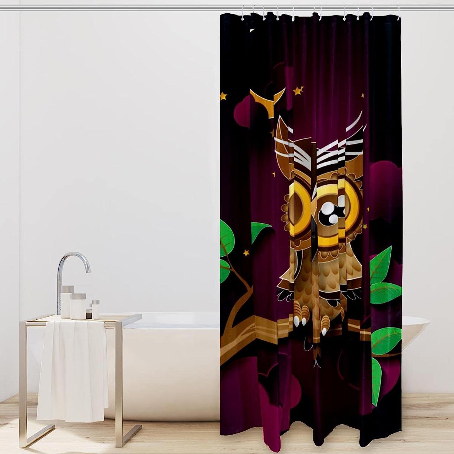 Cute Owl Night Moon Travel Shower Curtain for Bathroom