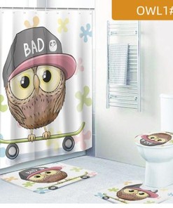 Cute Owl Shower Curtain With Rustic Wood Background
