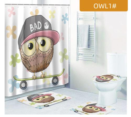 Cute Owl Shower Curtain With Rustic Wood Background