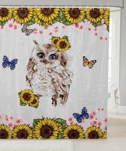 Cute Owl Watercolor Flower Butterfly Shower Curtain for Kids Girls Room Decor