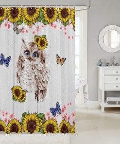 Cute Owl Watercolor Flower Butterfly Shower Curtain for Kids Girls Room Decor