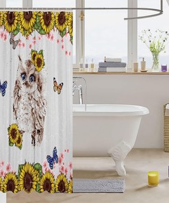 Cute Owl Watercolor Flower Butterfly Shower Curtain for Kids Girls Room Decor
