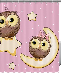 Cute Owl With Stars And Moon Waterproof Bath Curtain