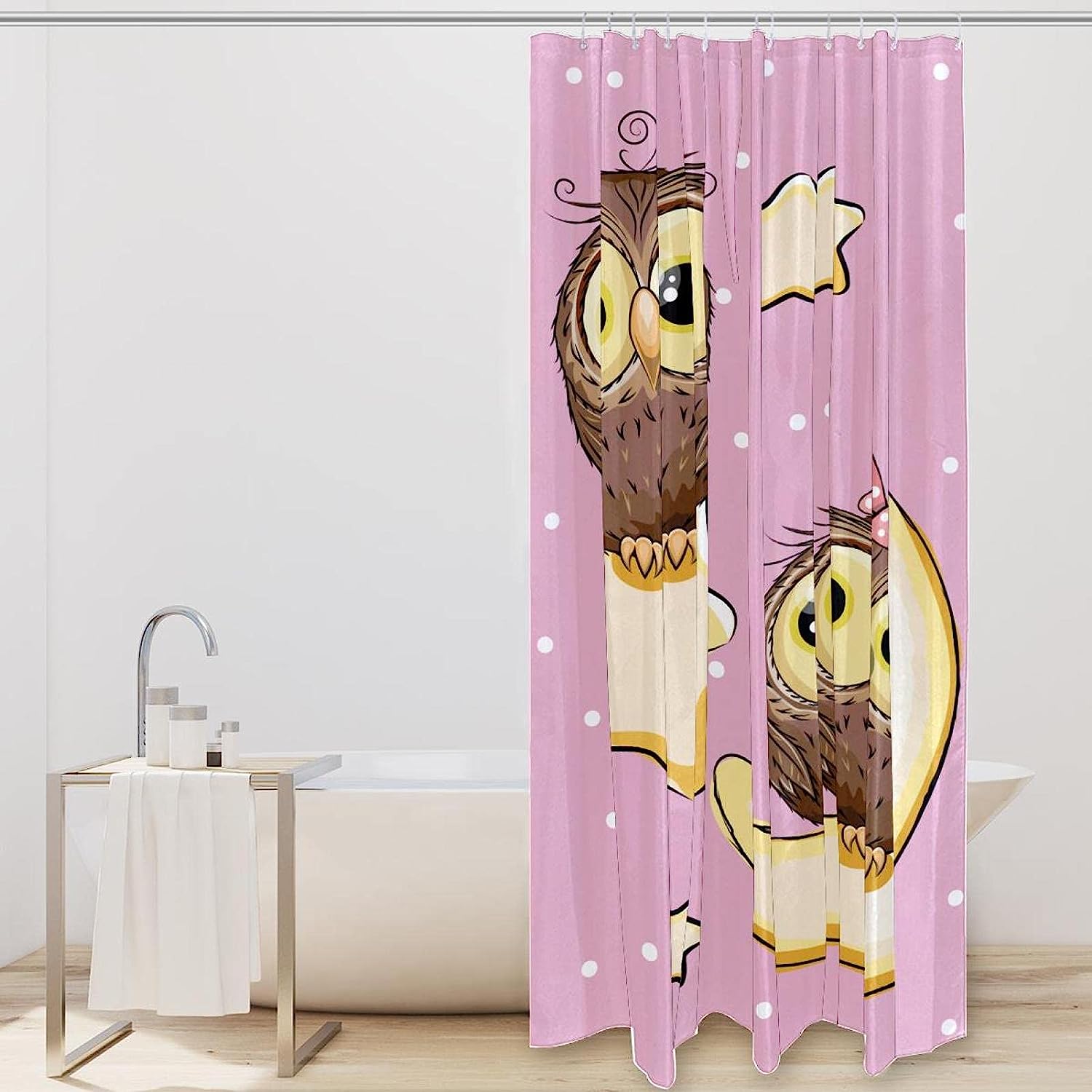 Cute Owl With Stars And Moon Waterproof Bath Curtain - Image 2