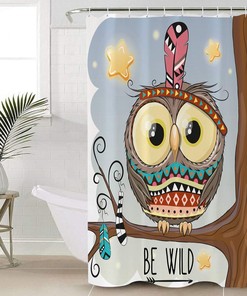 Cute Owl with Big Eyes Kids Bathroom Shower Curtain