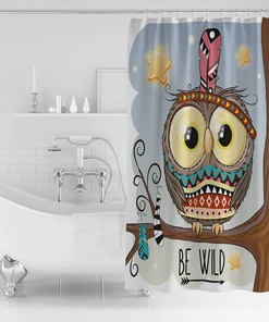 Cute Owl with Big Eyes Kids Bathroom Shower Curtain