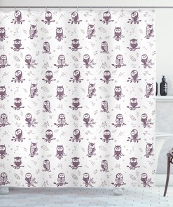 Cute Owls On The Branch Print Animal Shower Curtain For Kids Bathroom