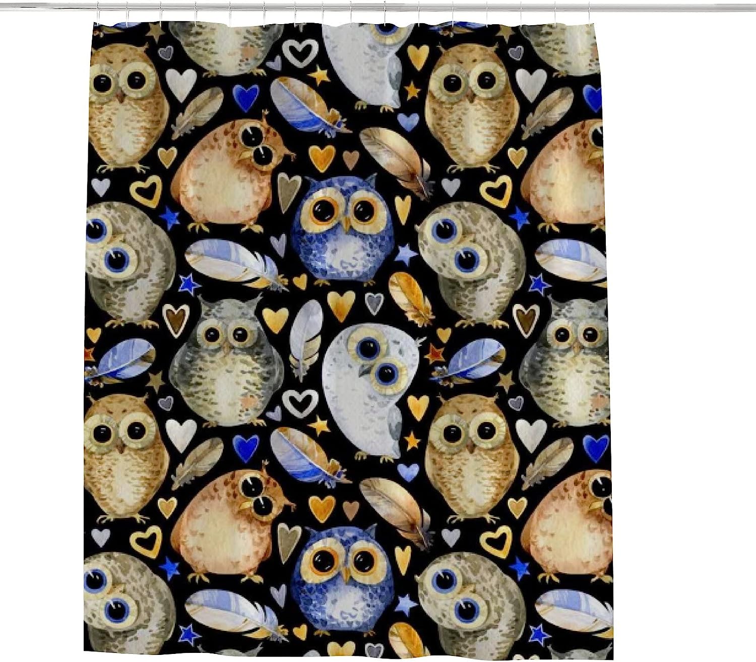 Cute Owls and Hearts Shower Curtain for Children's Bathroom, 60x72 - Unique Bathroom Decor