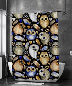 Cute Owls and Hearts Shower Curtain for Children's Bathroom, 60x72 - Unique Bathroom Decor