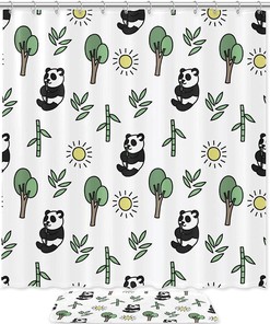 Cute Panda Bamboo Luxury Shower Curtain