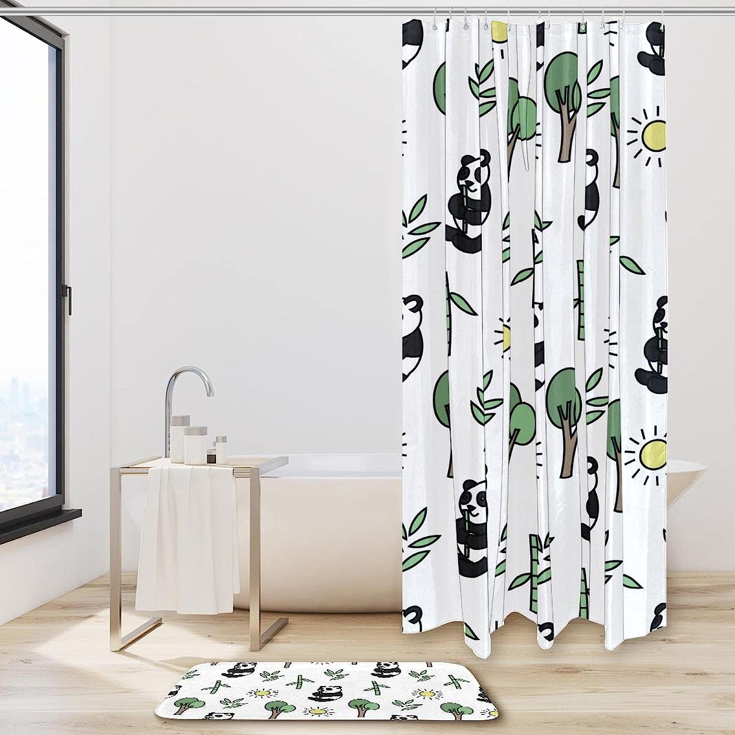 Cute Panda Bamboo Luxury Shower Curtain