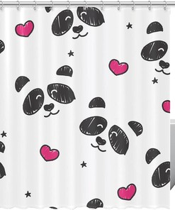 Cute Panda Heart Design Shower Curtain for Kid's Bathroom Decor 