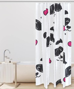 Cute Panda Heart Design Shower Curtain for Kid's Bathroom Decor