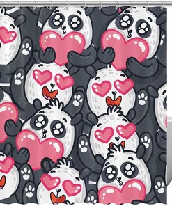 Cute Panda Heart Design Shower Curtain for Restroom Decoration 
