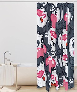 Cute Panda Heart Design Shower Curtain for Restroom Decoration