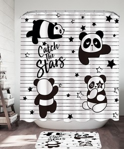 Cute Panda Shower Curtain With Catch The Stars Design For Playful Bathroom Decor