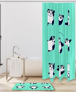 Cute Panda Sports Set in Different Poses, Waterproof Shower Curtain