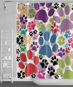 Cute Pawprints Cartoon Dog And Cat Shower Curtain - Lovely Animal Prints Bath Curtain For Kids And Baby Bathroom Decor