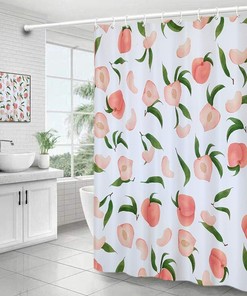 Cute Peach Shower Curtain with Hooks for Bathroom