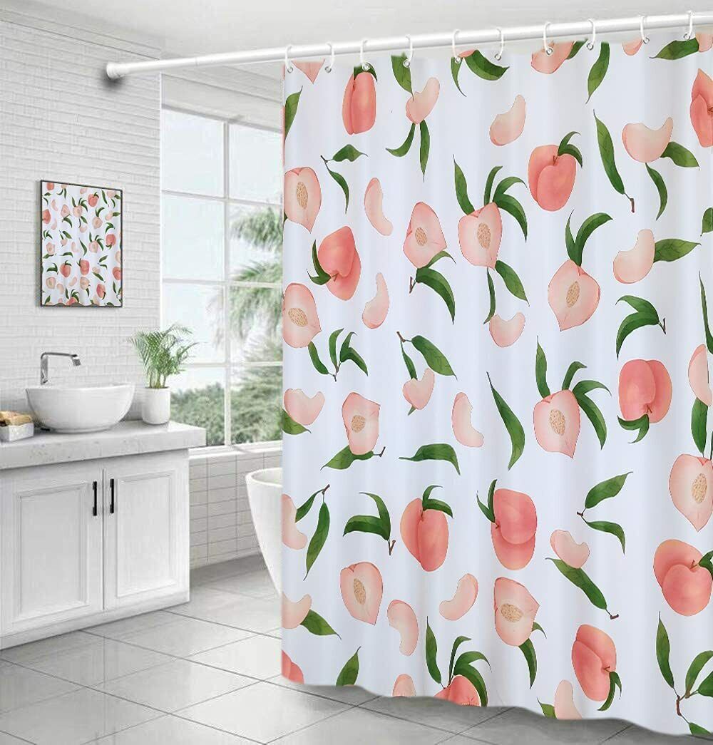 Cute Peach Shower Curtain with Hooks for Bathroom