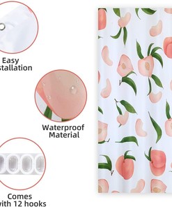 Cute Peach Shower Curtain with Hooks for Bathroom