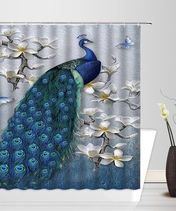 Cute Peacock Feathers Shower Curtain for Kids Bathroom - Colorful Design