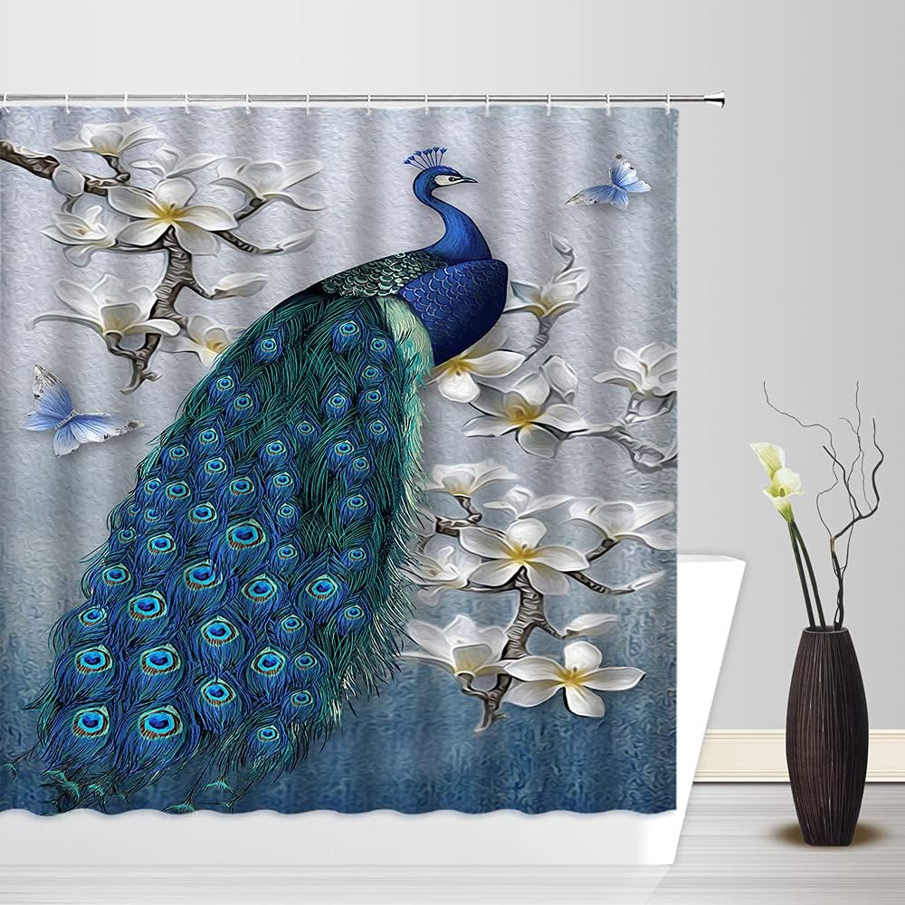 Cute Peacock Feathers Shower Curtain for Kids Bathroom - Colorful Design