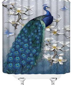 Cute Peacock Feathers Shower Curtain for Kids Bathroom - Colorful Design