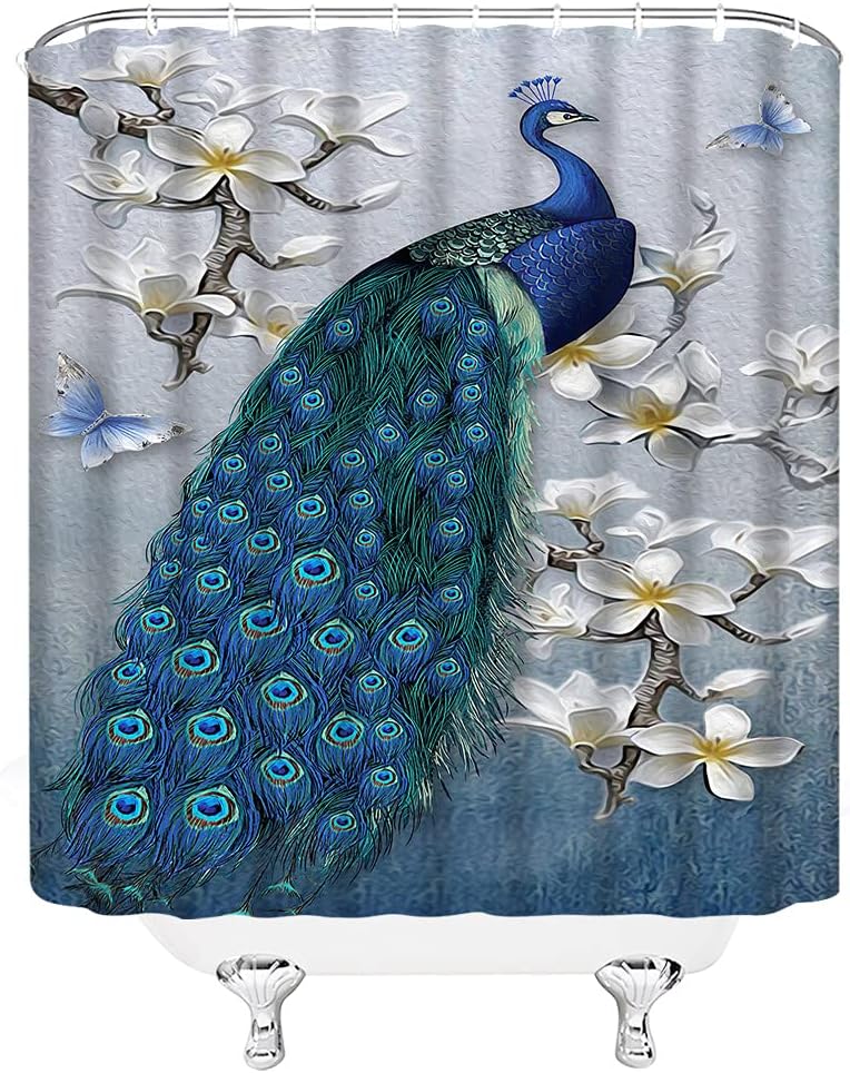 Cute Peacock Feathers Shower Curtain for Kids Bathroom - Colorful Design