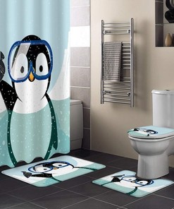 Cute Penguin Animal Pattern Kids Bathroom Shower Curtain