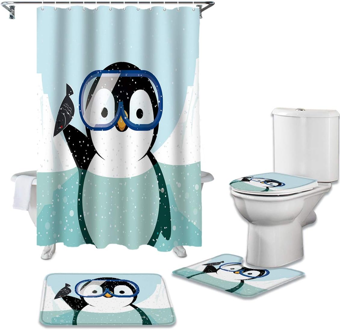 Cute Penguin Animal Pattern Kids Bathroom Shower Curtain