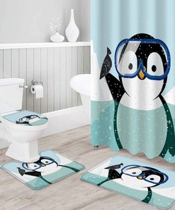 Cute Penguin Animal Pattern Kids Bathroom Shower Curtain