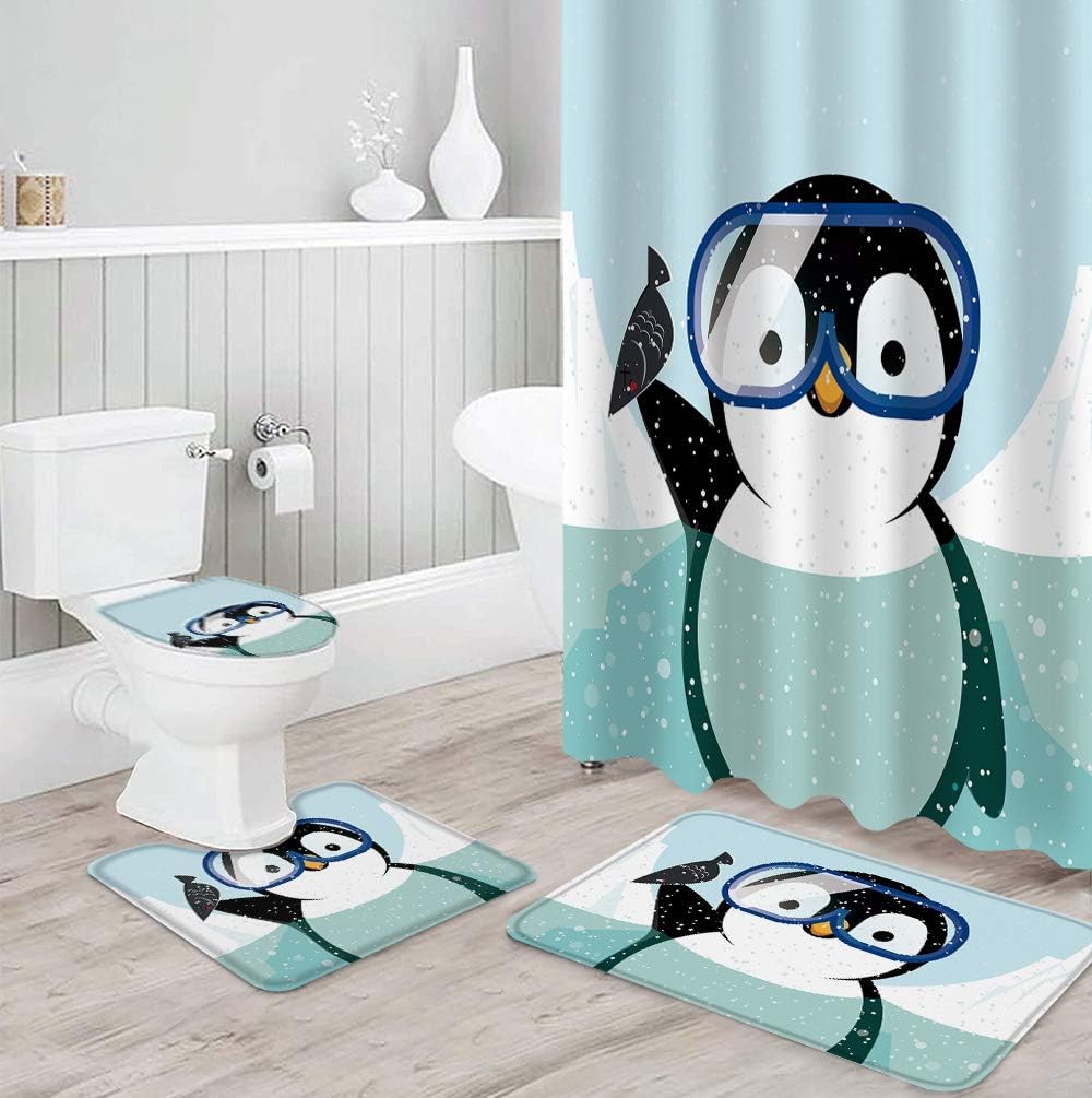 Cute Penguin Animal Pattern Kids Bathroom Shower Curtain