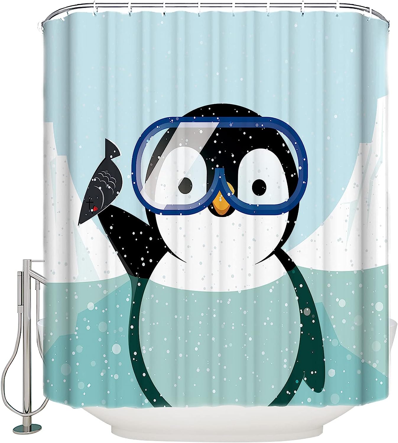 Cute Penguin Animal Print Shower Curtain for Kids Bathroom Decor