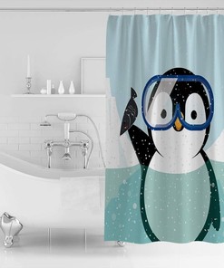 Cute Penguin Animal Print Shower Curtain for Kids Bathroom Decor
