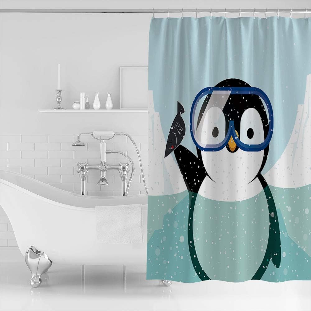 Cute Penguin Animal Print Shower Curtain for Kids Bathroom Decor