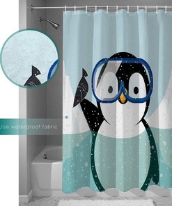 Cute Penguin Animal Print Shower Curtain for Kids Bathroom Decor