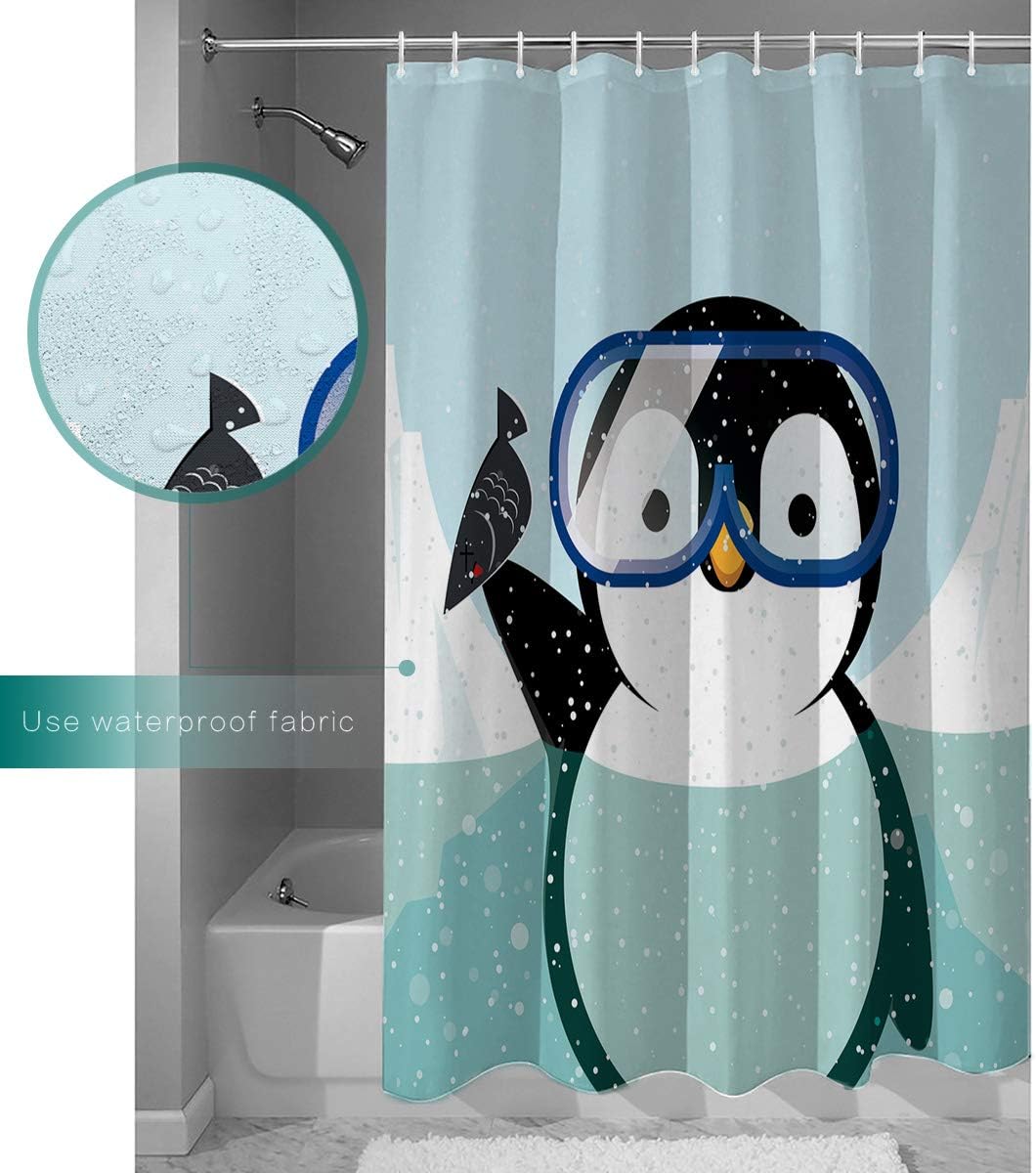 Cute Penguin Animal Print Shower Curtain for Kids Bathroom Decor