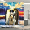 Cute Penguin Antarctic Iceberg Bath Curtain Set Bathroom Decor