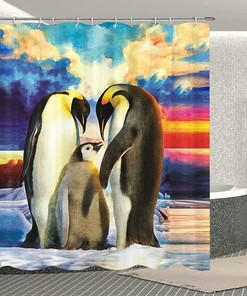 Cute Penguin Antarctic Iceberg Bath Curtain Set Bathroom Decor