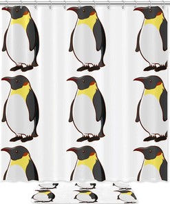 Cute Penguin Bathroom Shower Curtain With Iceberg Design