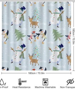 Cute Penguin Deer Snowman Shower Curtain for Bathroom - Adorable Shower Curtains Decor for Winter Holidays