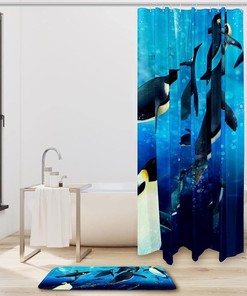 Cute Penguin Family Print Shower Curtain, Waterproof Bath Curtain