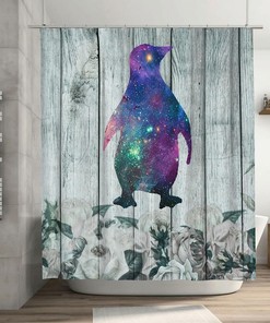Cute Penguin Galaxy Kids Bathroom Shower Curtain for a Fun and Playful Bathroom
