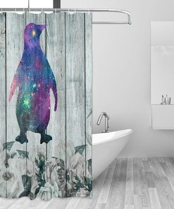 Cute Penguin Galaxy Kids Bathroom Shower Curtain for a Fun and Playful Bathroom