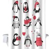Cute Penguin Holiday Bath Curtain With Red Hat Print Shower Curtain For Festive Bathroom Decor